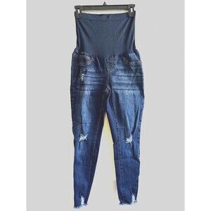 Bella Vida Distressed Maternity Skinny Jeans Womens Size‎ L Blue Dark Wash
